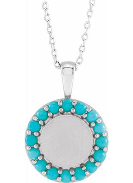 Platinum Natural Turquoise Engravable Halo-Style Pendant