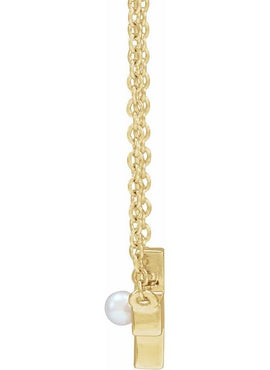 Sterling Silver Cultured White Seed Pearl Sideways Cross 16-18