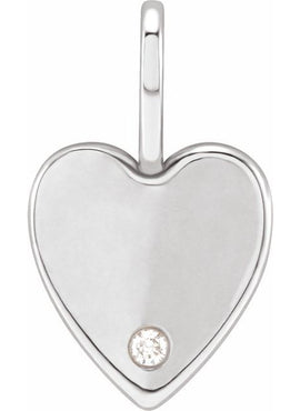 14K White Gold .02 CT Natural Diamond Engravable Heart Charm/Pendant