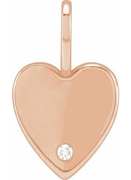 14K White Gold .02 CT Natural Diamond Engravable Heart Charm/Pendant