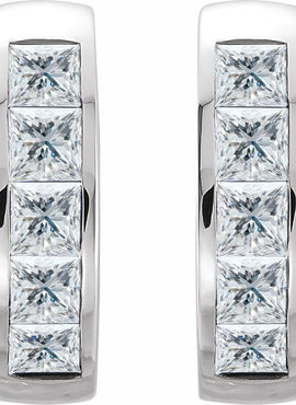 14K White Gold Lab-Grown Blue Sapphire Hoop Earrings