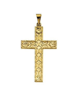14K Yellow Gold Floral-Inspired Cross Pendant