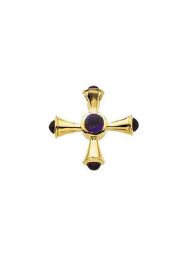 14K Yellow Gold Natural Amethyst & Natural Ruby Cross Pendant