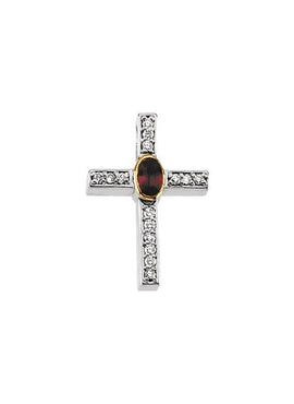 14K White/Yellow Gold Natural Ruby & 1/5 CTW Natural Diamond Cross Pendant