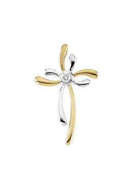 14K Yellow/White Gold 1/10 CTW Natural Diamond Cross Pendant