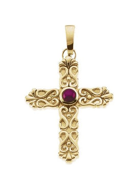 14K Yellow Gold Natural Ruby Star Cross Pendant