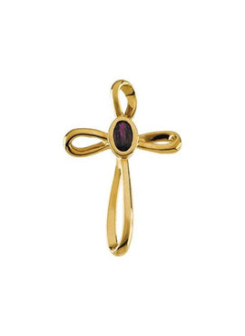 14K Yellow Gold Natural Ruby Cross Pendant