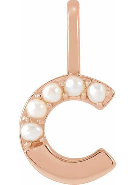 14K Yellow Gold Cultured White Freshwater Pearl Initial B Charm/Pendant