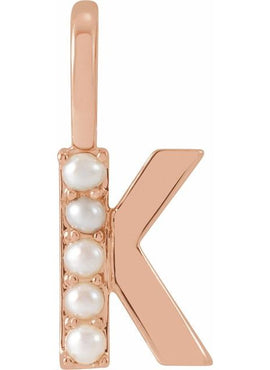 14K Yellow Gold Cultured White Freshwater Pearl Initial B Charm/Pendant