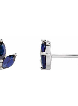 14K Yellow Gold Natural Blue Sapphire Cluster Earrings