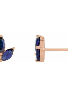 14K Yellow Gold Natural Blue Sapphire Cluster Earrings