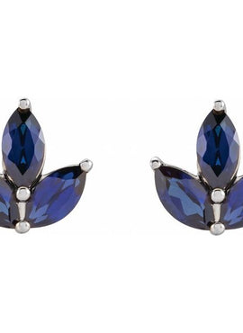 14K Yellow Gold Natural Blue Sapphire Cluster Earrings