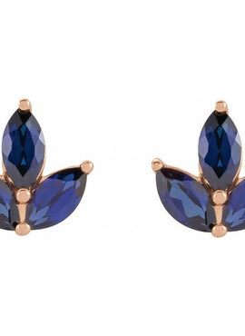 14K Yellow Gold Natural Blue Sapphire Cluster Earrings