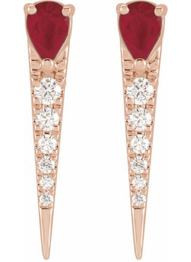 14K Yellow Gold Natural Emerald & 1/8 CTW Natural Diamond Spike Earrings