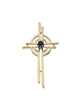 14K Yellow Gold Natural Blue Sapphire Cross Pendant