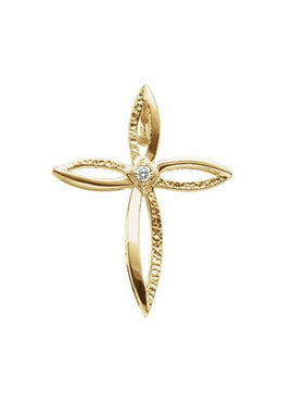 14K Yellow Gold .03 CT Natural Diamond Cross Pendant