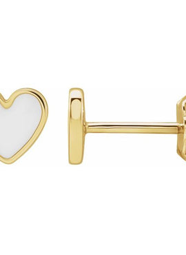 14K Yellow Gold Black Enamel Heart Earrings