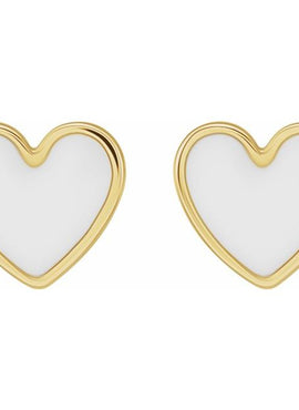 14K Yellow Gold Black Enamel Heart Earrings