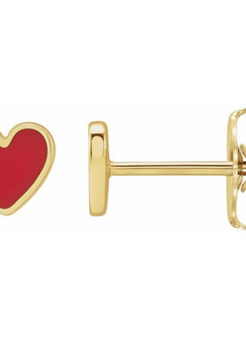 14K Yellow Gold Black Enamel Heart Earrings