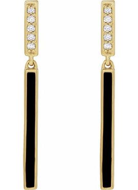 14K Yellow Gold .06 CTW Natural Diamond & Black Enamel Bar Earrings
