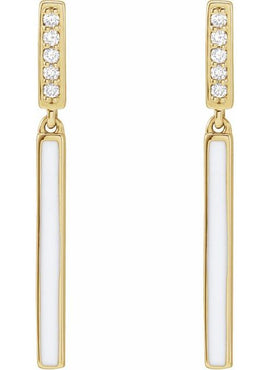 14K Yellow Gold .06 CTW Natural Diamond & Black Enamel Bar Earrings