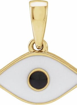14K Yellow Gold White Enamel Evil Eye Pendant