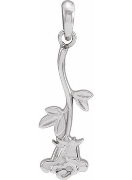 14K White Gold 22.36x6.73 mm Rose Pendant