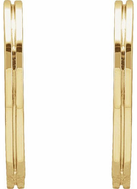 14K White Gold Grooved Hinged 15 mm Huggie Hoop Earrings