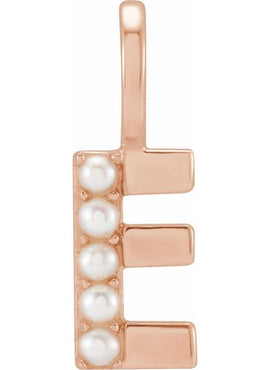 14K Yellow Gold Cultured White Freshwater Pearl Initial B Charm/Pendant
