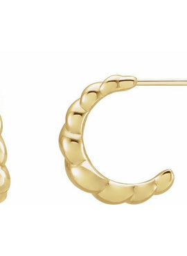 14K Yellow Gold Rope Dome Left Hoop Earring