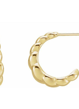 14K Yellow Gold Rope Dome Left Hoop Earring
