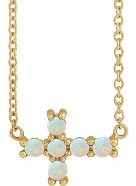 14K White Gold Natural Turquoise Sideways Cross Necklace Center
