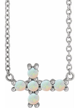 14K White Gold Natural Turquoise Sideways Cross Necklace Center