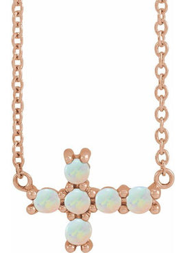 14K White Gold Natural Turquoise Sideways Cross Necklace Center