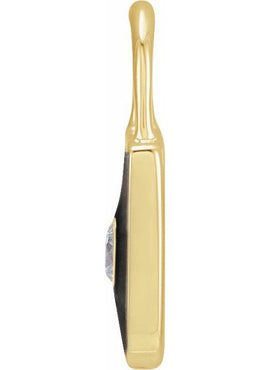 14K Yellow Gold .035 CT Natural  Diamond & White Enamel Lock Charm/Pendant