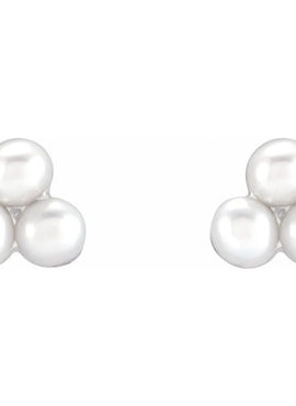 14K Yellow Gold Cultured White Freshwater Pearl Cluster Earrings