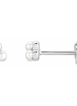 14K Yellow Gold Cultured White Freshwater Pearl Cluster Earrings