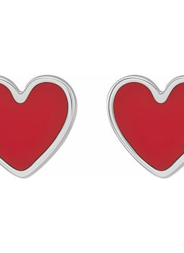 14K Yellow Gold Black Enamel Heart Earrings
