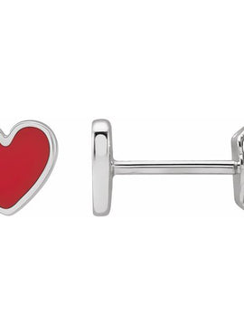 14K Yellow Gold Black Enamel Heart Earrings