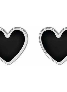 14K Yellow Gold Black Enamel Heart Earrings
