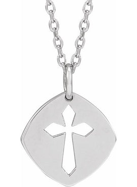 Platinum 12.75x9.99 mm Pierced Cross 16-18