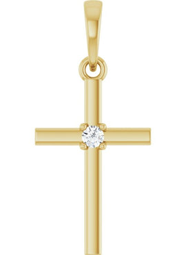 14K Yellow Gold .015 CT Natural Diamond Cross Pendant