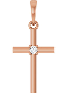 14K Yellow Gold .015 CT Natural Diamond Cross Pendant