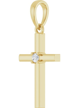 14K Yellow Gold .015 CT Natural Diamond Cross Pendant