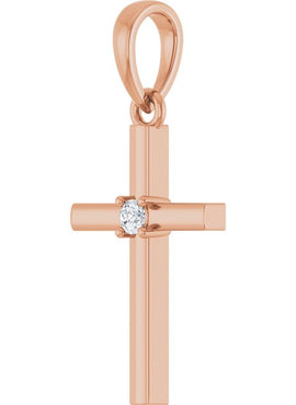 14K Yellow Gold .015 CT Natural Diamond Cross Pendant