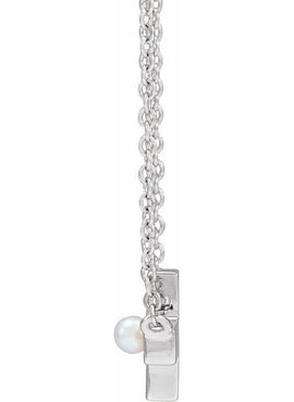 Sterling Silver Cultured White Seed Pearl Sideways Cross 16-18