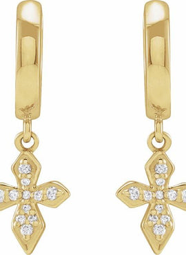14K White Gold 1/10 CTW Natural Diamond Cross Hoop Earrings