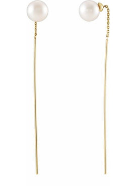 14K White Gold Cultured White Freshwater Pearl Threader Earrings