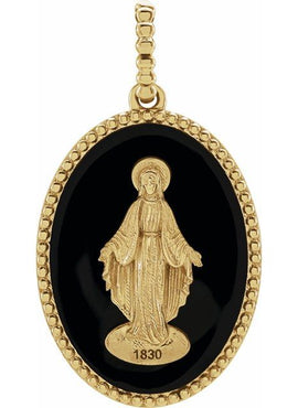 14K Yellow Gold Black Enamel Miraculous Medal Pendant