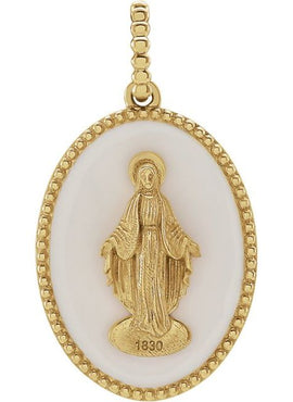 14K Yellow Gold Black Enamel Miraculous Medal Pendant